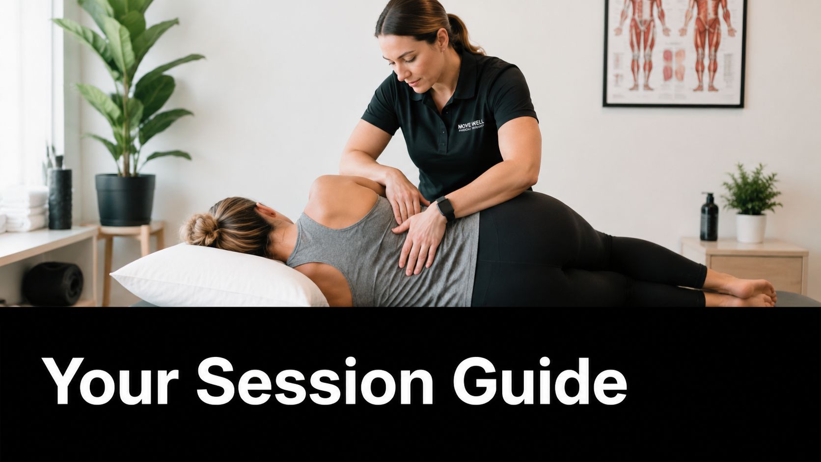A professional therapist performing myofascial release therapy on a client lying on a treatment table.